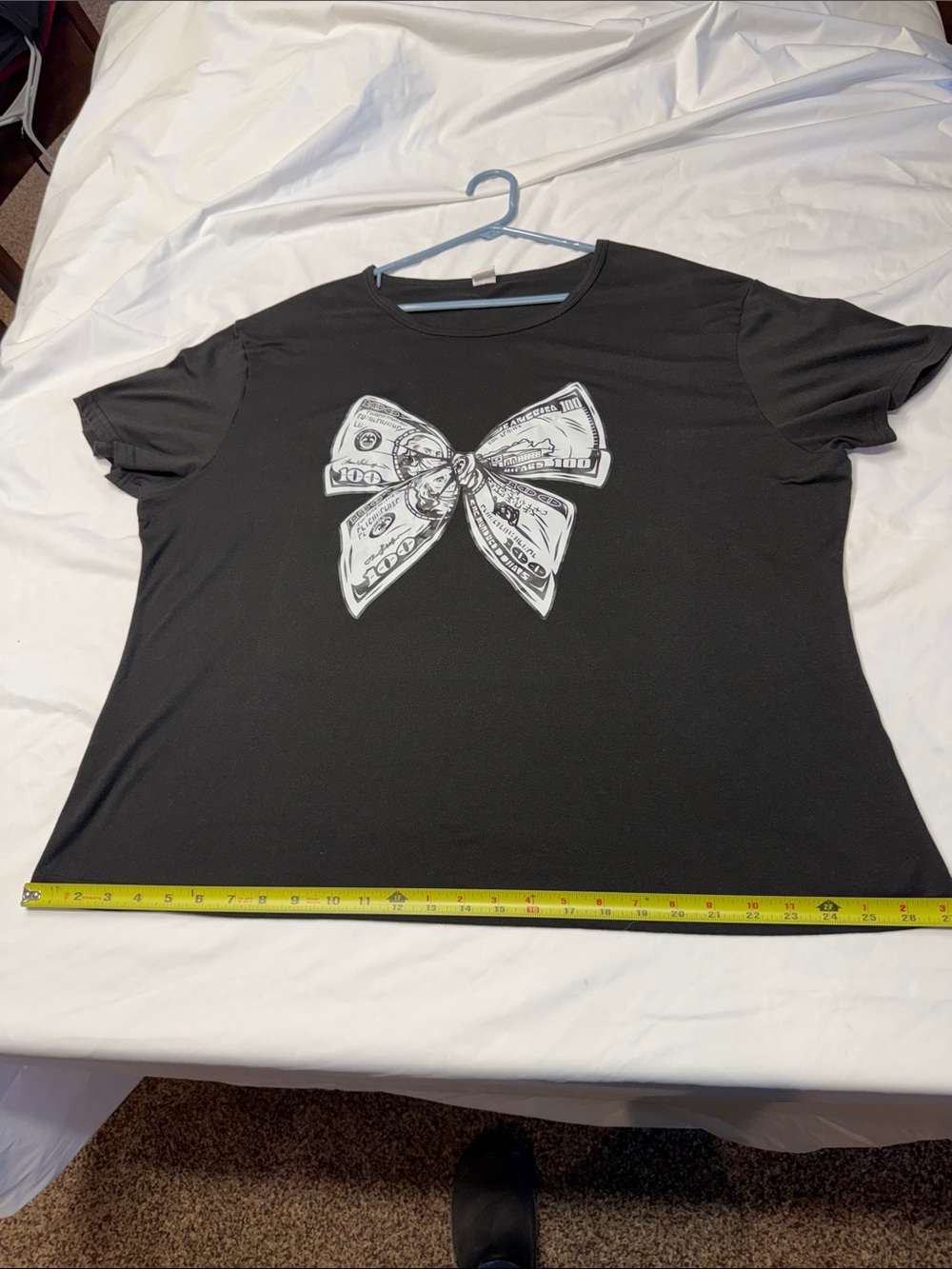 Black Short-Sleeve Tee with White Money-Bow Graphic - Picture 12 of 14